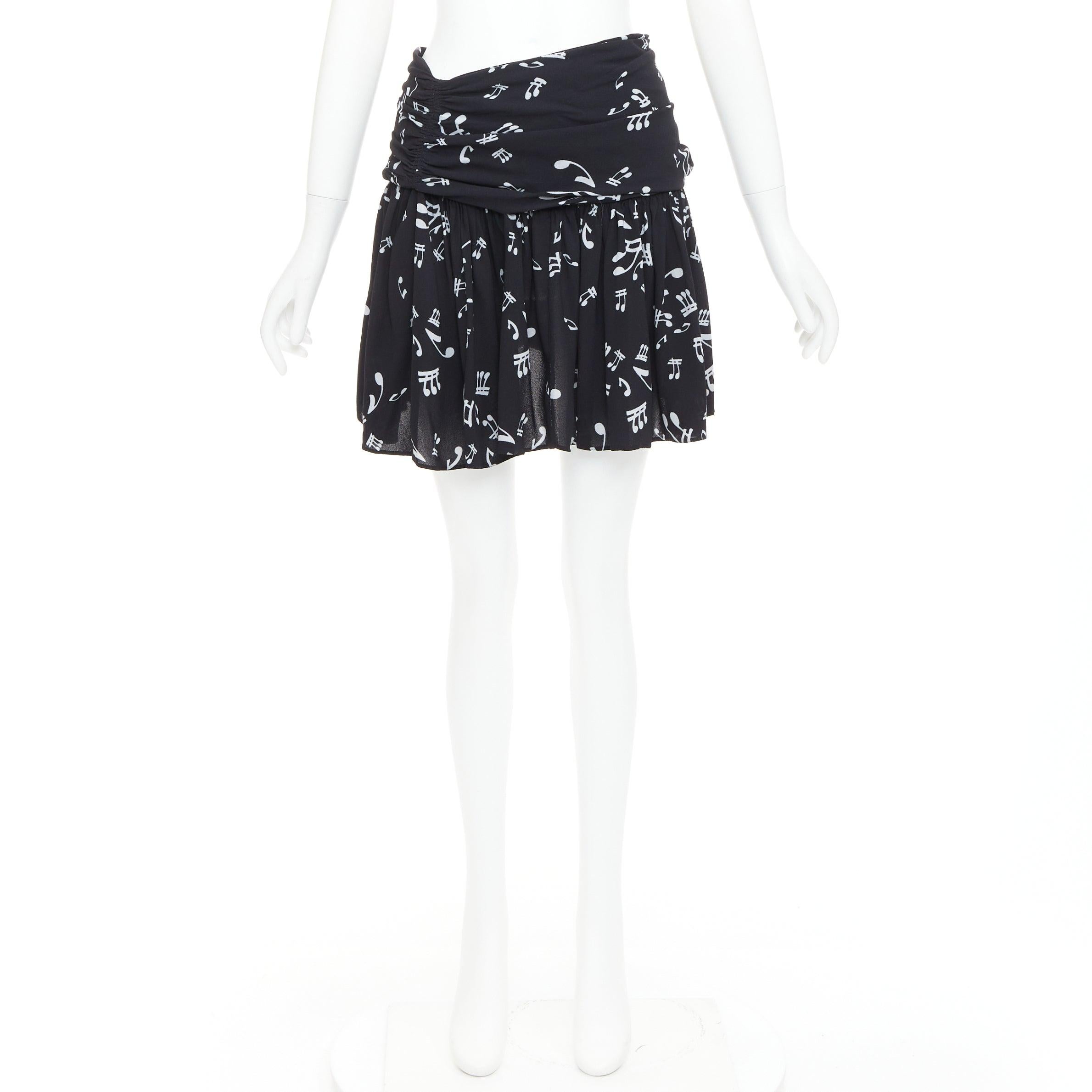 MIU MIU 2013 nero bianco misto viscosa note musicali minigonna increspata IT36 XXS in vendita 4