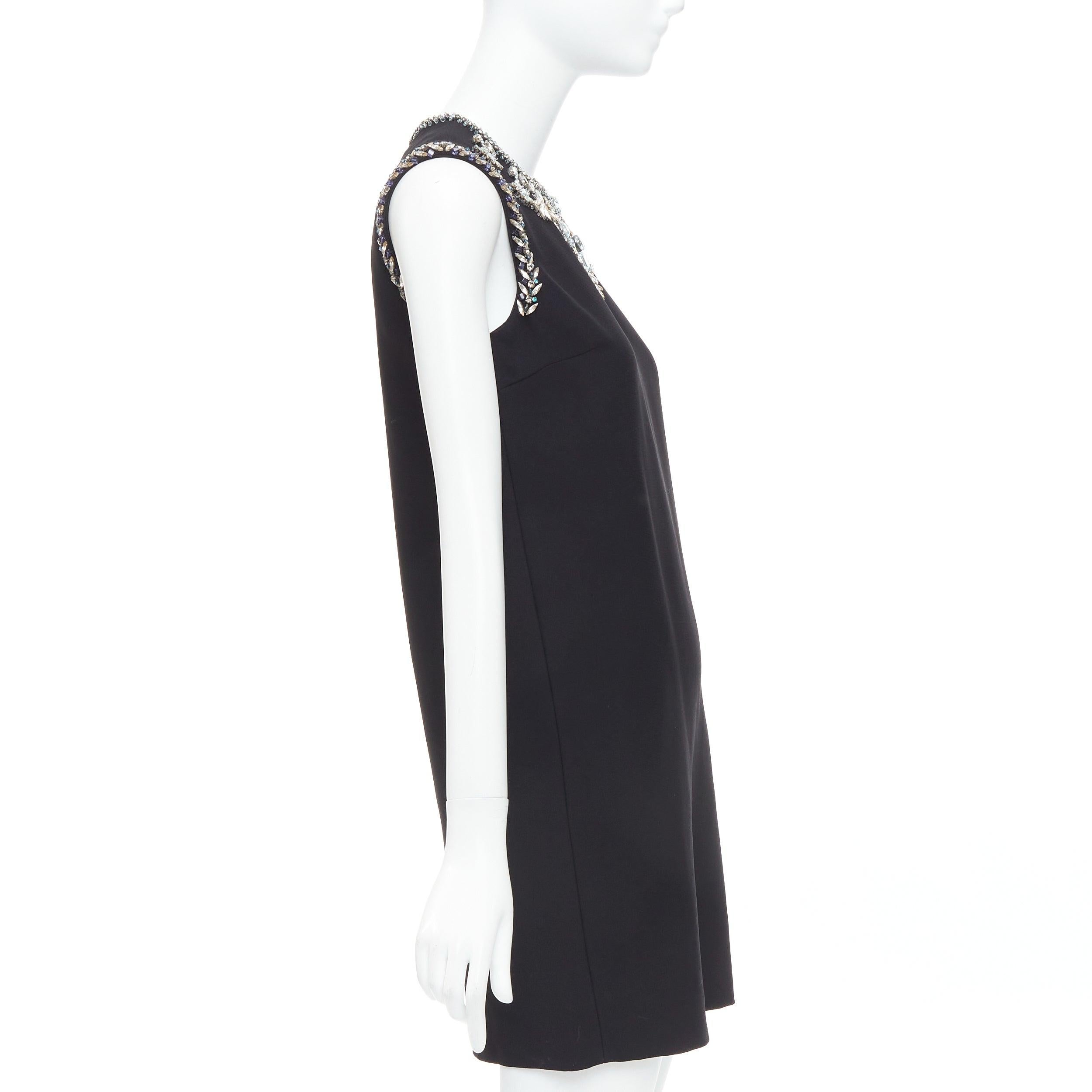 MIU MIU 2014 black blue clear rhinestone embellished shift dress IT38 XS In Excellent Condition For Sale In Hong Kong, NT