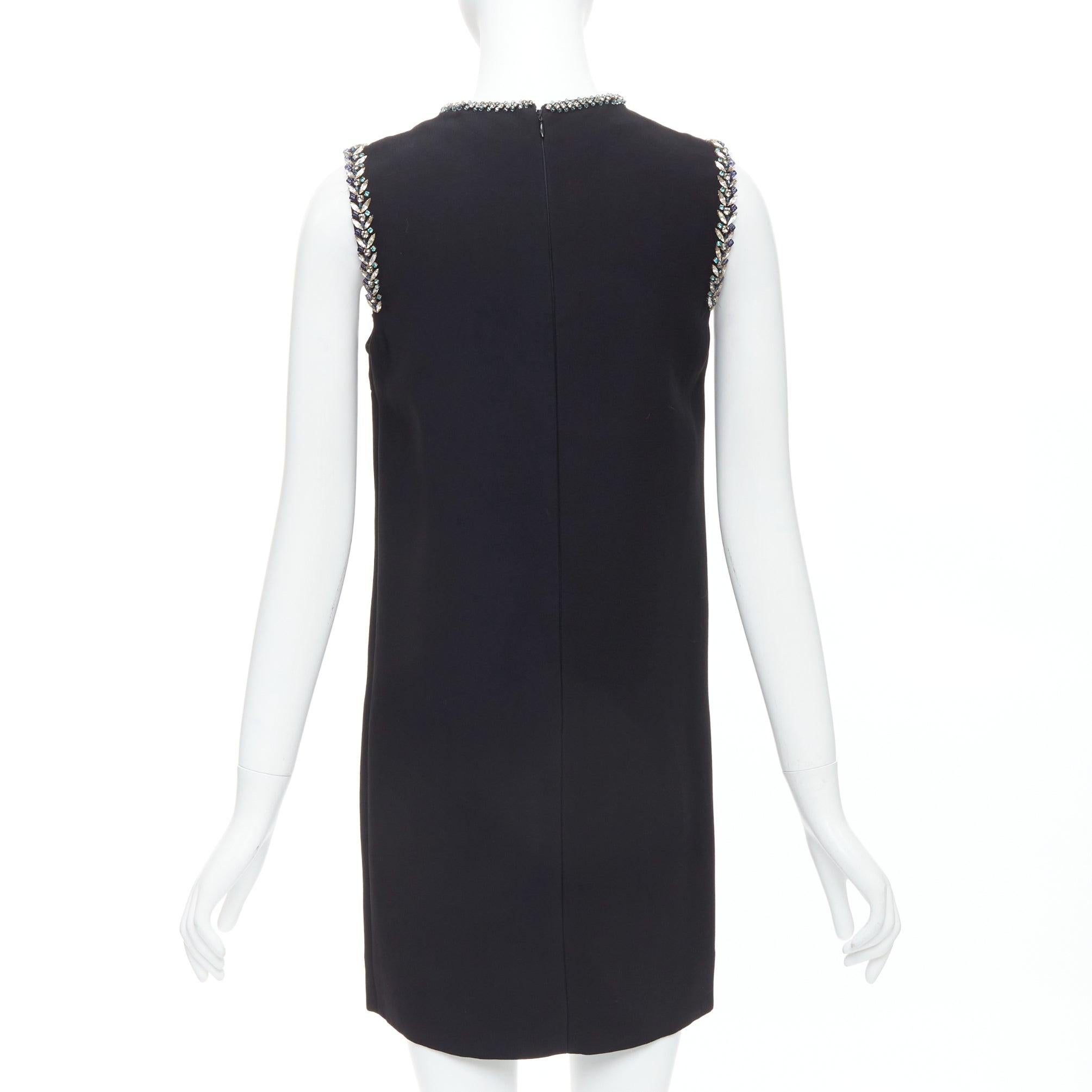 Women's MIU MIU 2014 black blue clear rhinestone embellished shift dress IT38 XS For Sale