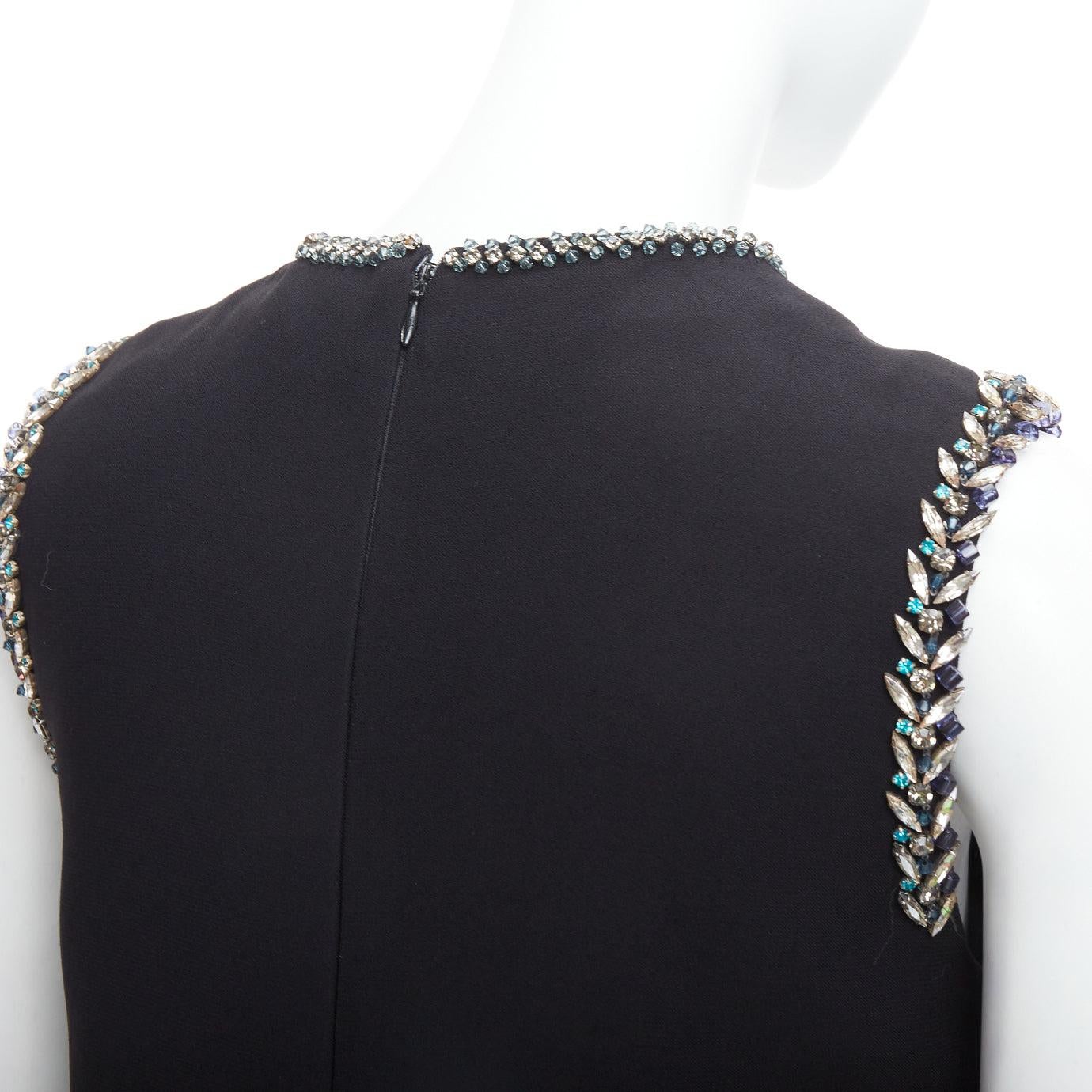 MIU MIU 2014 black blue clear rhinestone embellished shift dress IT38 XS For Sale 2
