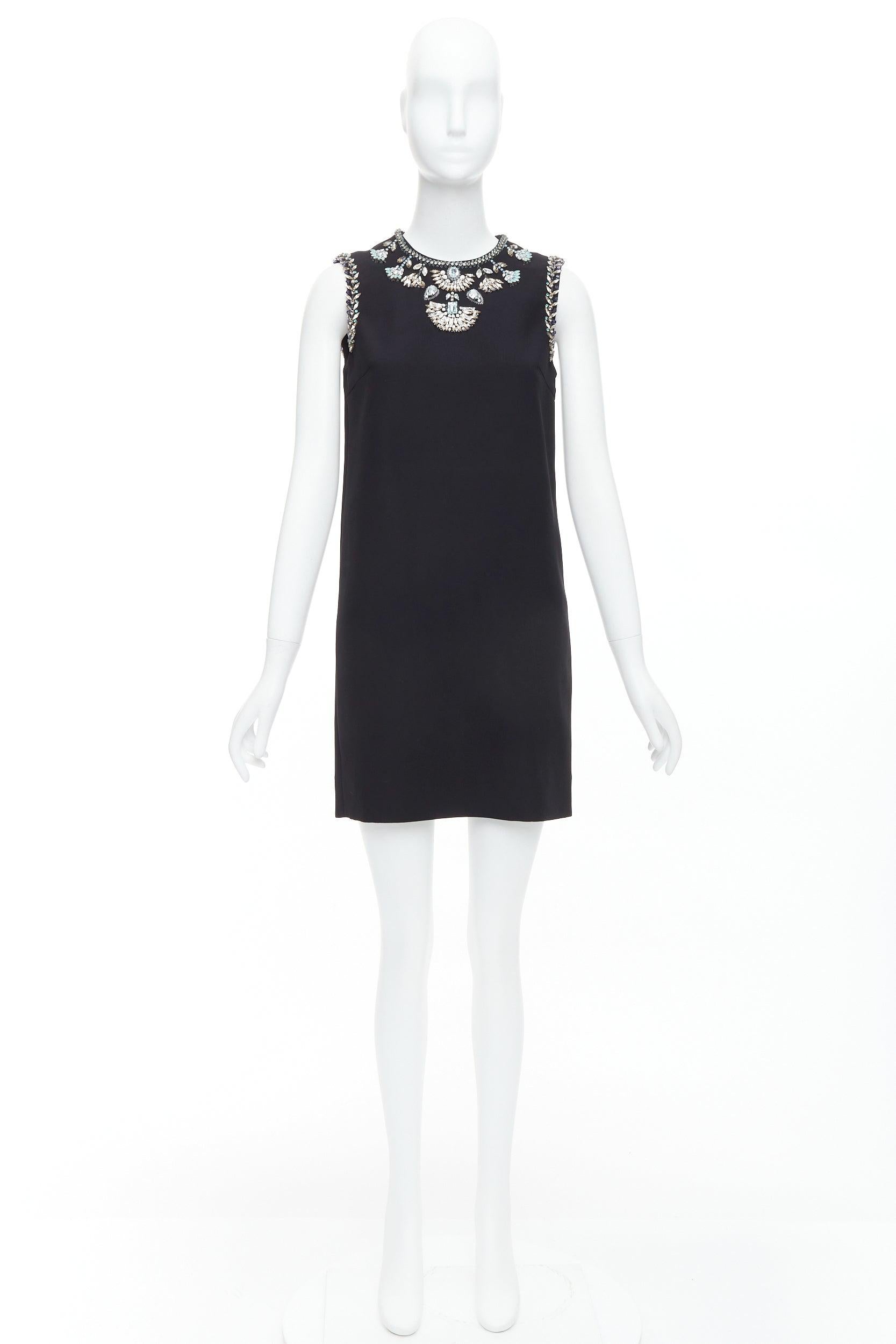 MIU MIU 2014 black blue clear rhinestone embellished shift dress IT38 XS For Sale 4