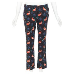 MIU MIU 2014 black red blue wool floral cropped kick flare trousers IT38 XS