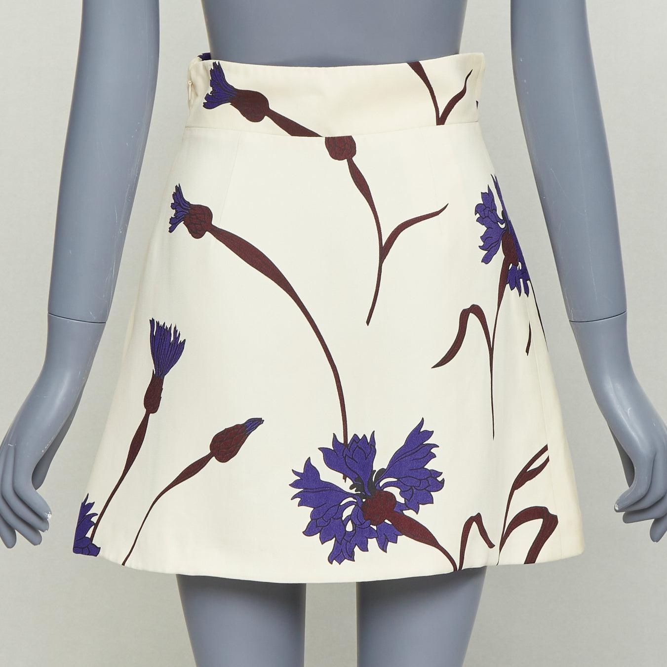 MIU MIU 2014 Creme lila geblümt hoch taillierter Aline Rock IT38 XS Damen im Angebot