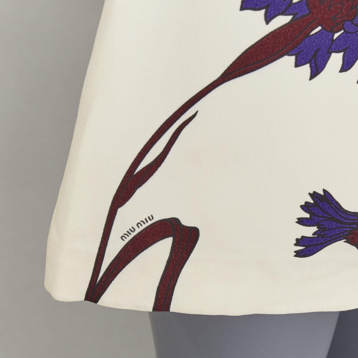 MIU MIU 2014 Creme lila geblümt hoch taillierter Aline Rock IT38 XS im Angebot 2