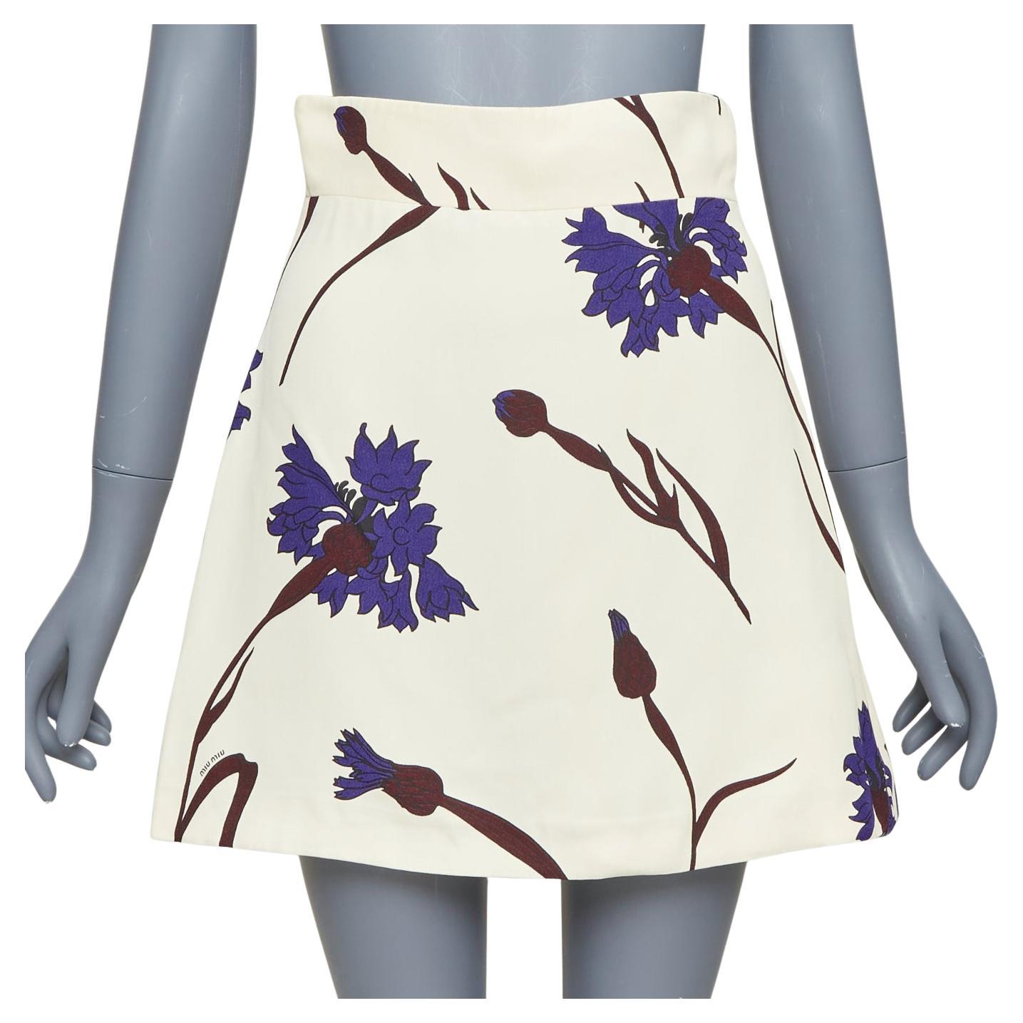 MIU MIU 2014 cream purple floral high waisted Aline skirt IT38 XS