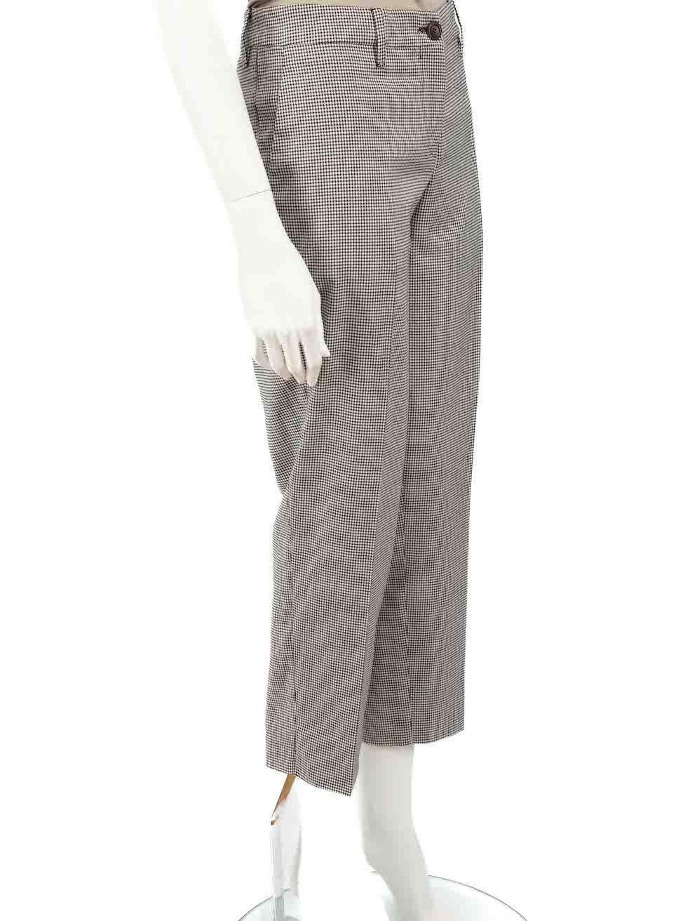 CONDITION is Very good. Hardly any visible wear to trousers is evident on this used Miu Miu designer resale item.
 
 Details
 2014 
 Grey
 Viscose
 Trousers
 Houndstooth pattern
 Straight fit
 Mid rise
 2x Side pockets
 1x Back pocket
 Fly zip and