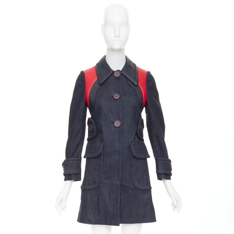 MIU MIU 2014 navy denim red black lambskin inserts pocketed jacket IT38 XS en vente 5