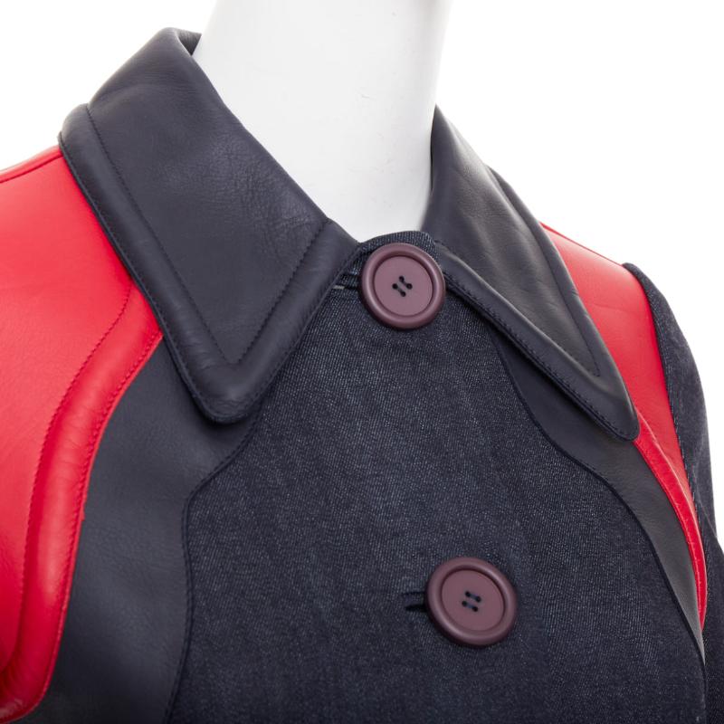 MIU MIU 2014 navy denim red black lambskin inserts pocketed jacket IT38 XS
Référence : TGAS/F00395
Marque : Miu Miu
Designer : Miuccia Prada
Collection : 2014
MATERIAL : Denim, cuir
Couleur : bleu, rouge
Motif : Solide
Fermeture : bouton
Détails