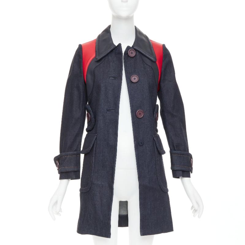 Noir MIU MIU 2014 navy denim red black lambskin inserts pocketed jacket IT38 XS en vente