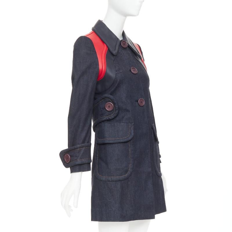 MIU MIU 2014 navy denim red black lambskin inserts pocketed jacket IT38 XS Bon état - En vente à Hong Kong, NT