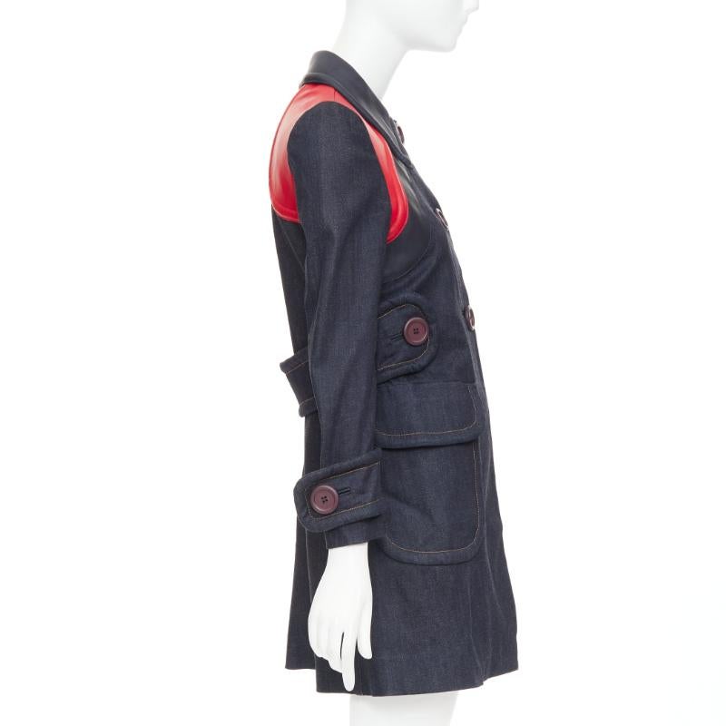 MIU MIU 2014 navy denim red black lambskin inserts pocketed jacket IT38 XS Pour femmes en vente