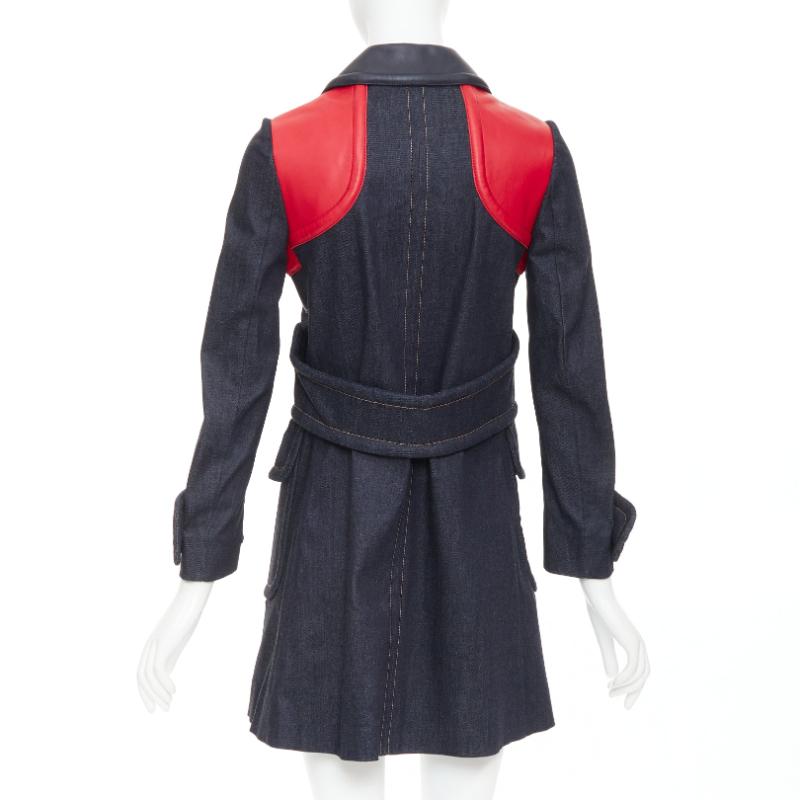 MIU MIU 2014 navy denim red black lambskin inserts pocketed jacket IT38 XS en vente 1