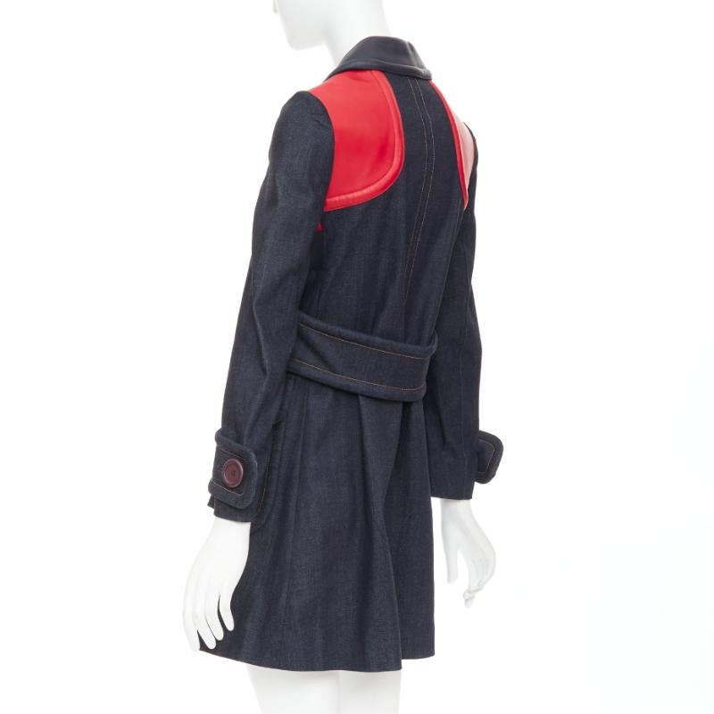 MIU MIU 2014 navy denim red black lambskin inserts pocketed jacket IT38 XS en vente 2