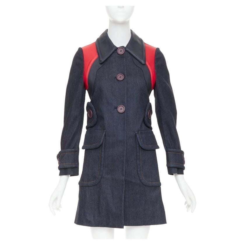 MIU MIU 2014 navy denim red black lambskin inserts pocketed jacket IT38 XS
