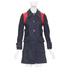 MIU MIU 2014 navy denim red black lambskin inserts pocketed jacket IT38 XS