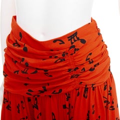 MIU MIU 2014 orange black viscose musical notes melody gathered skirt IT40 M