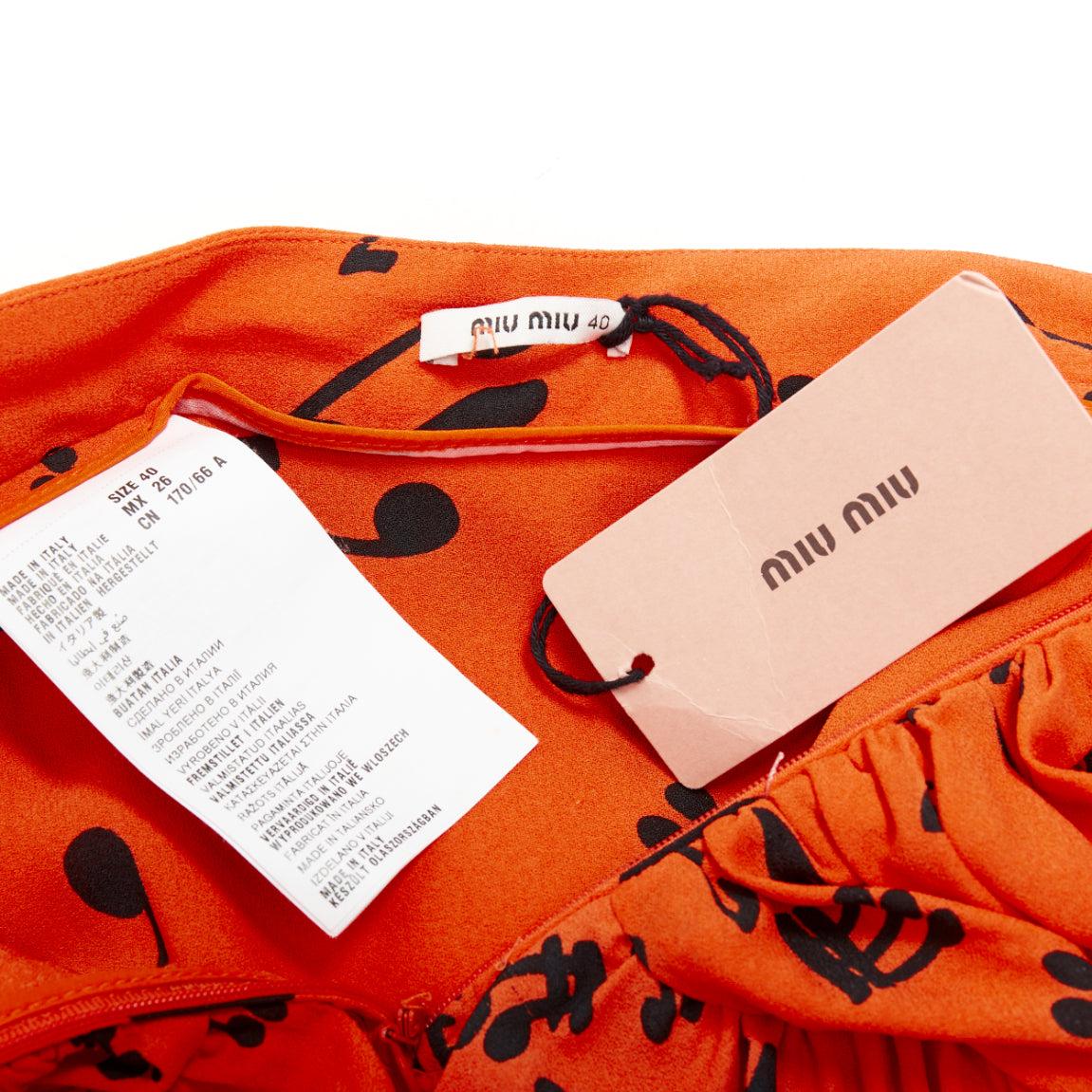 MIU MIU 2014 arancione nero in viscosa note musicali melodia gonna arricciata IT40 M in vendita 3