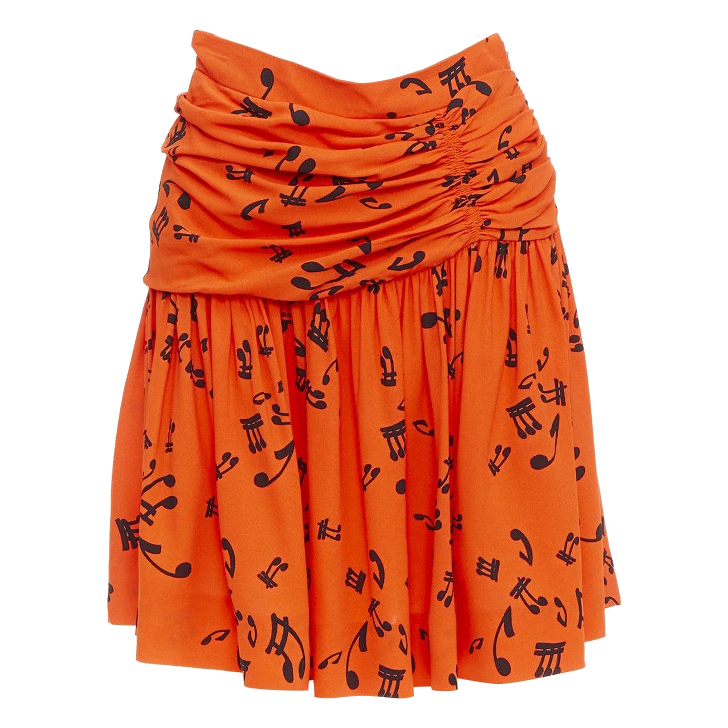 MIU MIU 2014 arancione nero in viscosa note musicali melodia gonna arricciata IT40 M in vendita