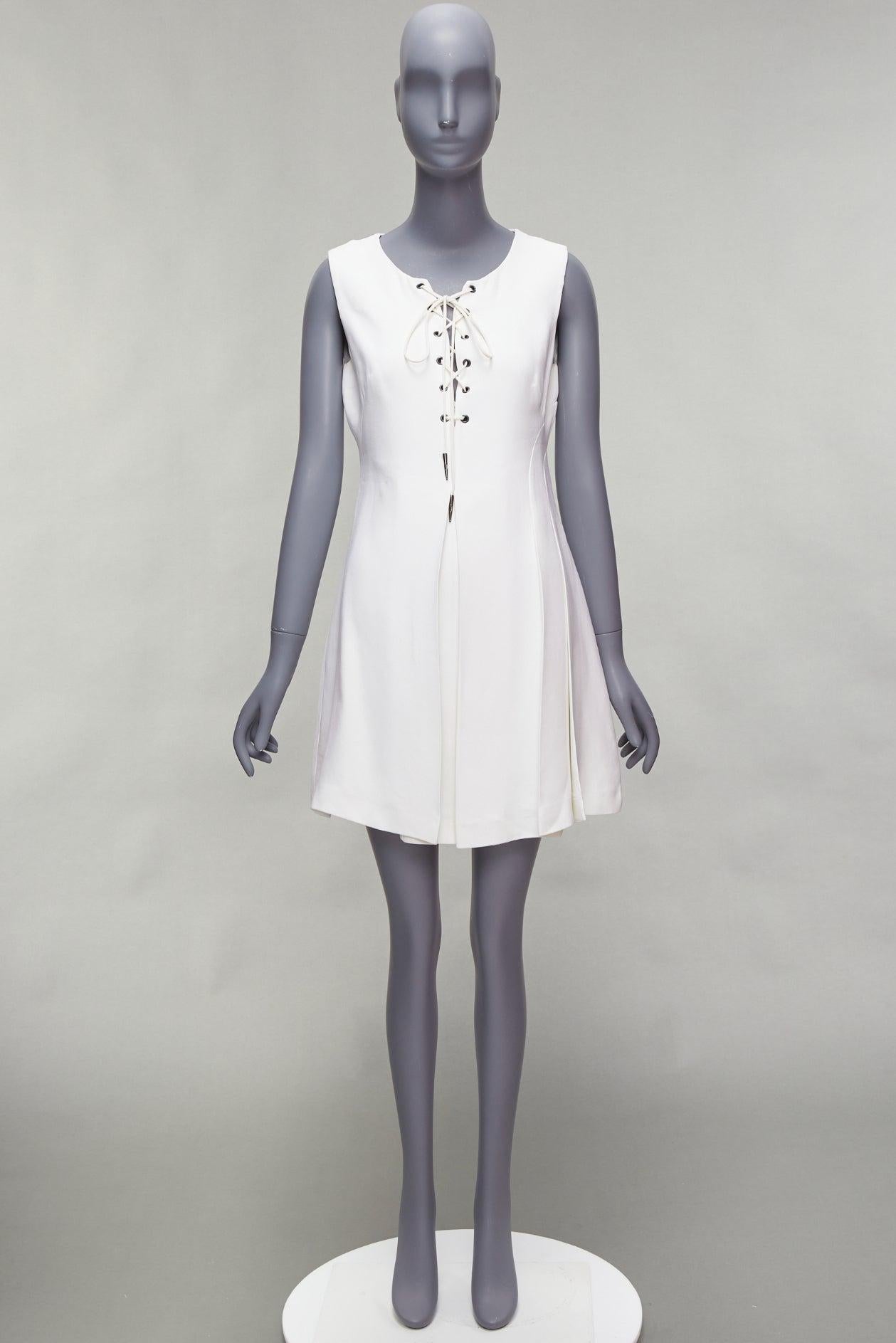 MIU MIU 2014 white viscose lace front front pleats shift dress IT42 M For Sale 6