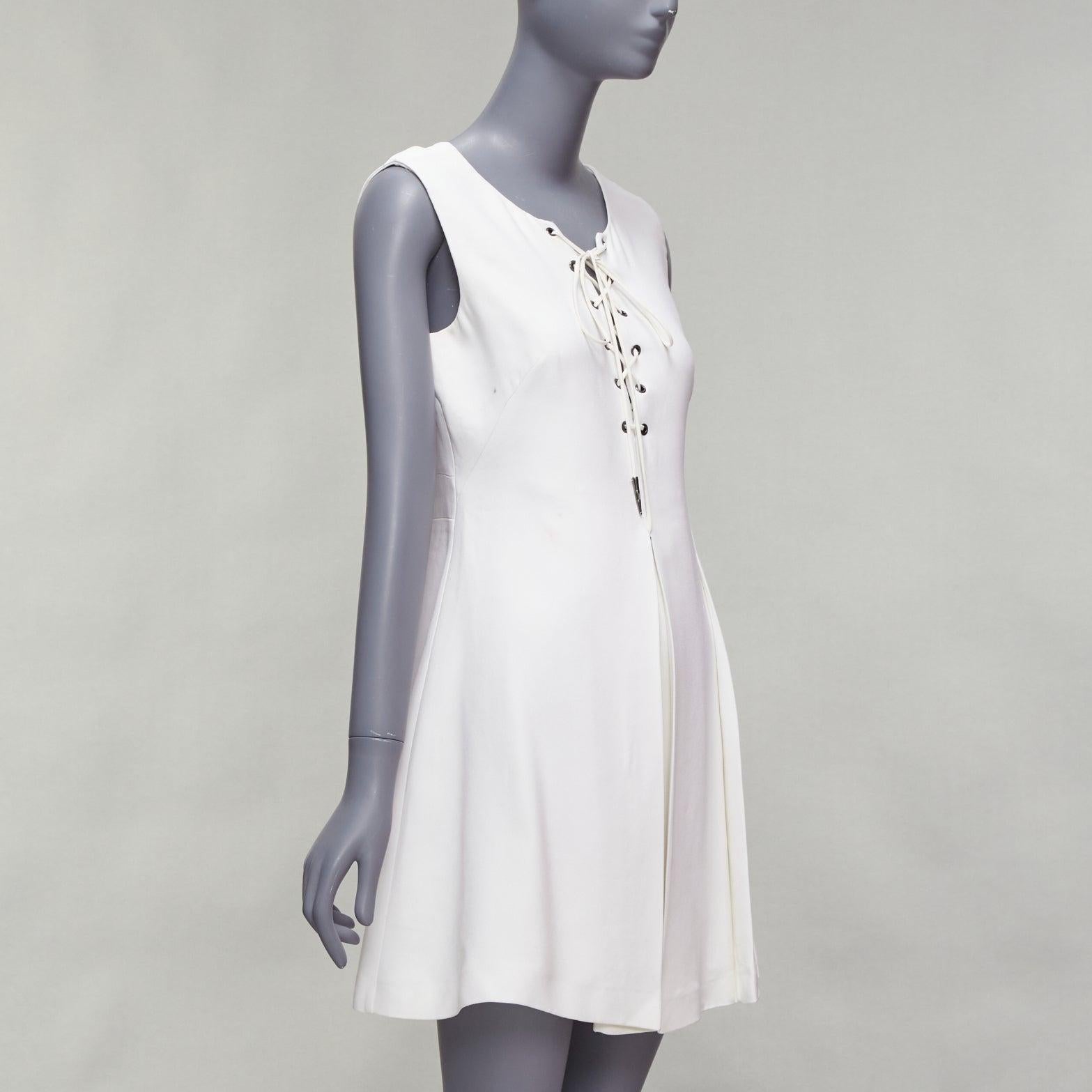 Gray MIU MIU 2014 white viscose lace front front pleats shift dress IT42 M For Sale