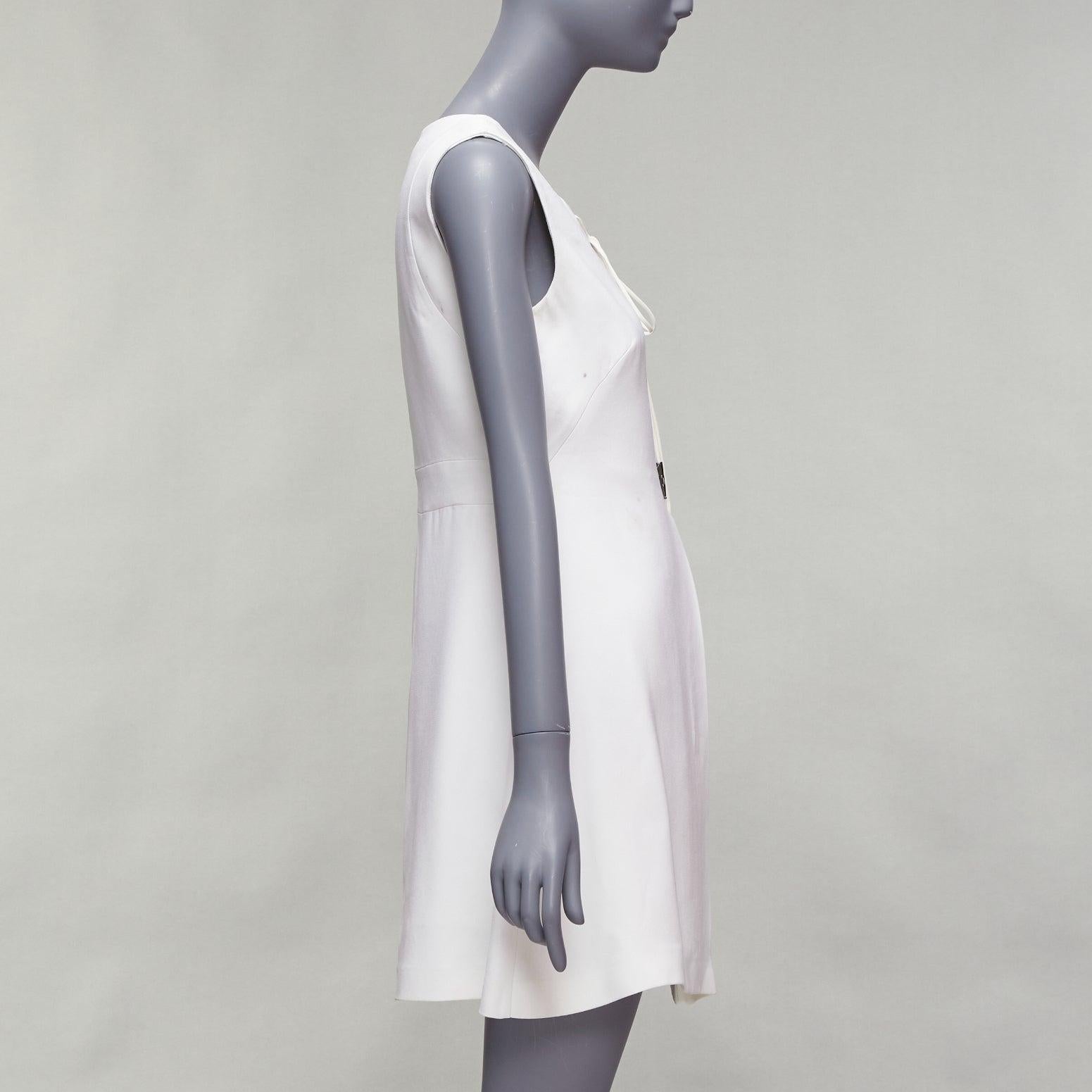 MIU MIU 2014 white viscose lace front front pleats shift dress IT42 M In Fair Condition For Sale In Hong Kong, NT