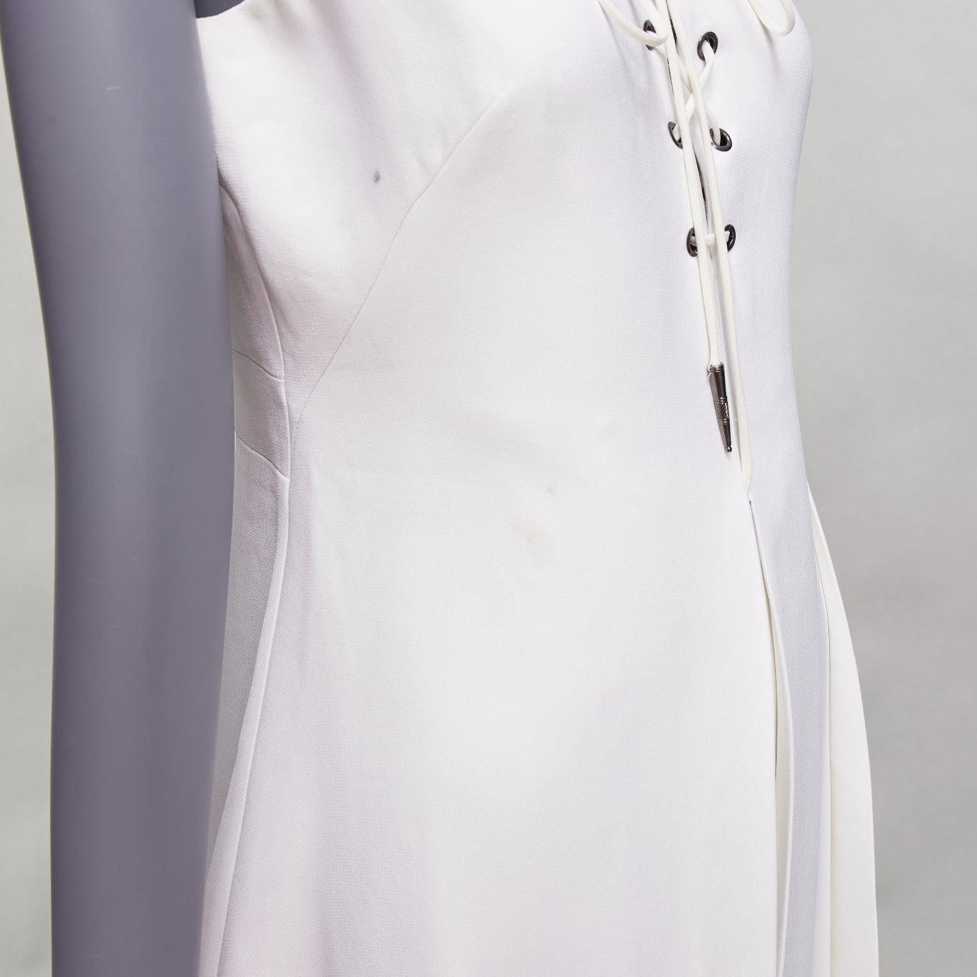 MIU MIU 2014 white viscose lace front front pleats shift dress IT42 M For Sale 2