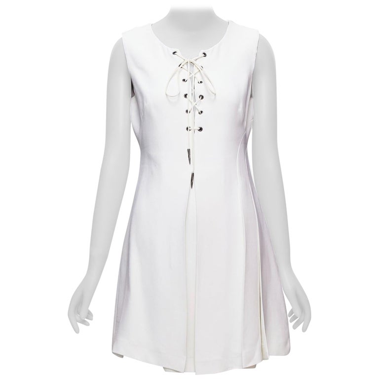 MIU MIU 2014 white viscose lace front front pleats shift dress IT42 M For  Sale at 1stDibs