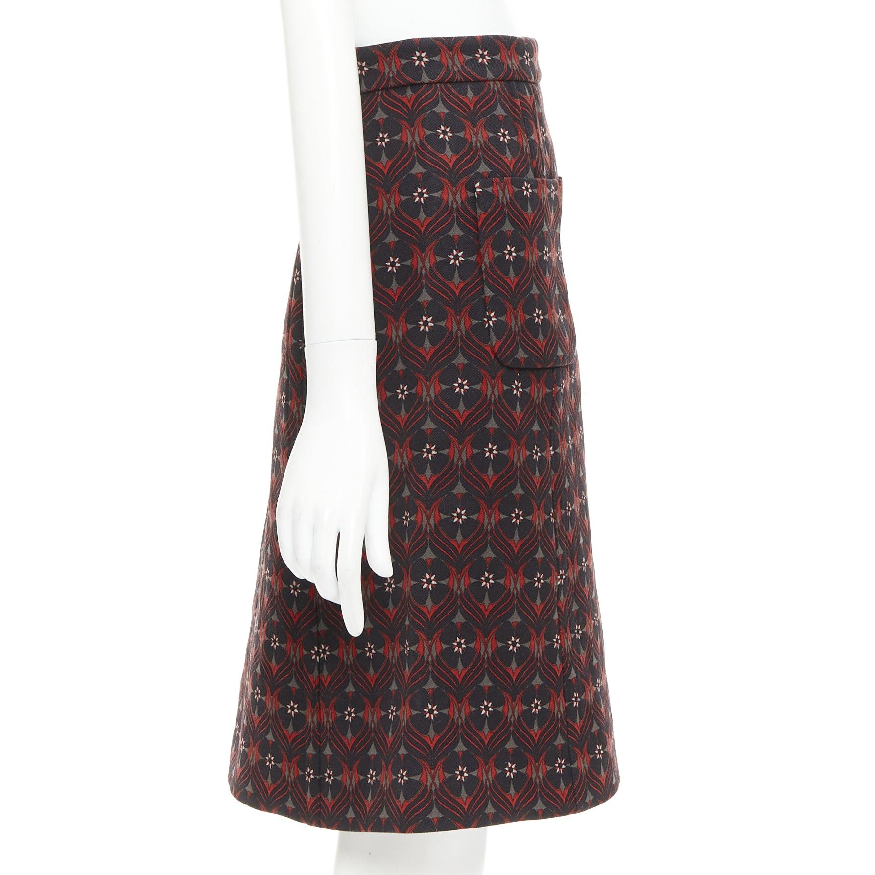 MIU MIU 2015 floral virgin wool vintage print pocketed A-line skirt IT36 XXS In Excellent Condition For Sale In Hong Kong, NT