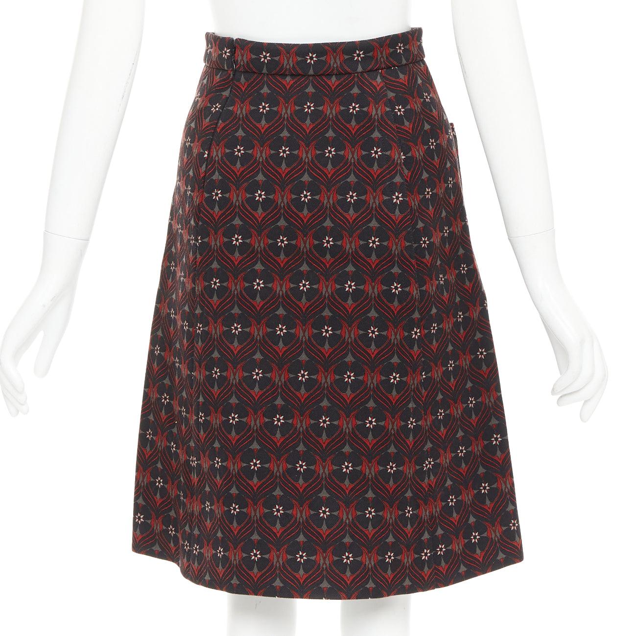 Women's MIU MIU 2015 floral virgin wool vintage print pocketed A-line skirt IT36 XXS For Sale