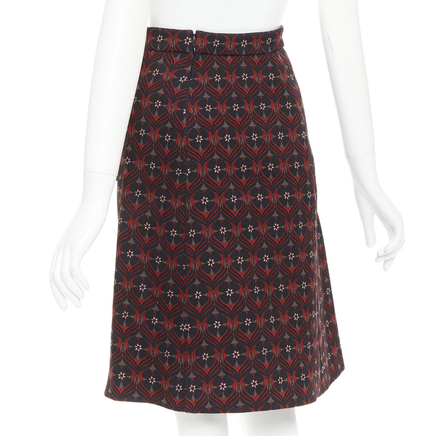 MIU MIU 2015 floral virgin wool vintage print pocketed A-line skirt IT36 XXS For Sale 1