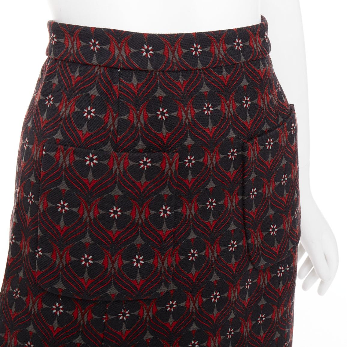 MIU MIU 2015 floral virgin wool vintage print pocketed A-line skirt IT36 XXS For Sale 2