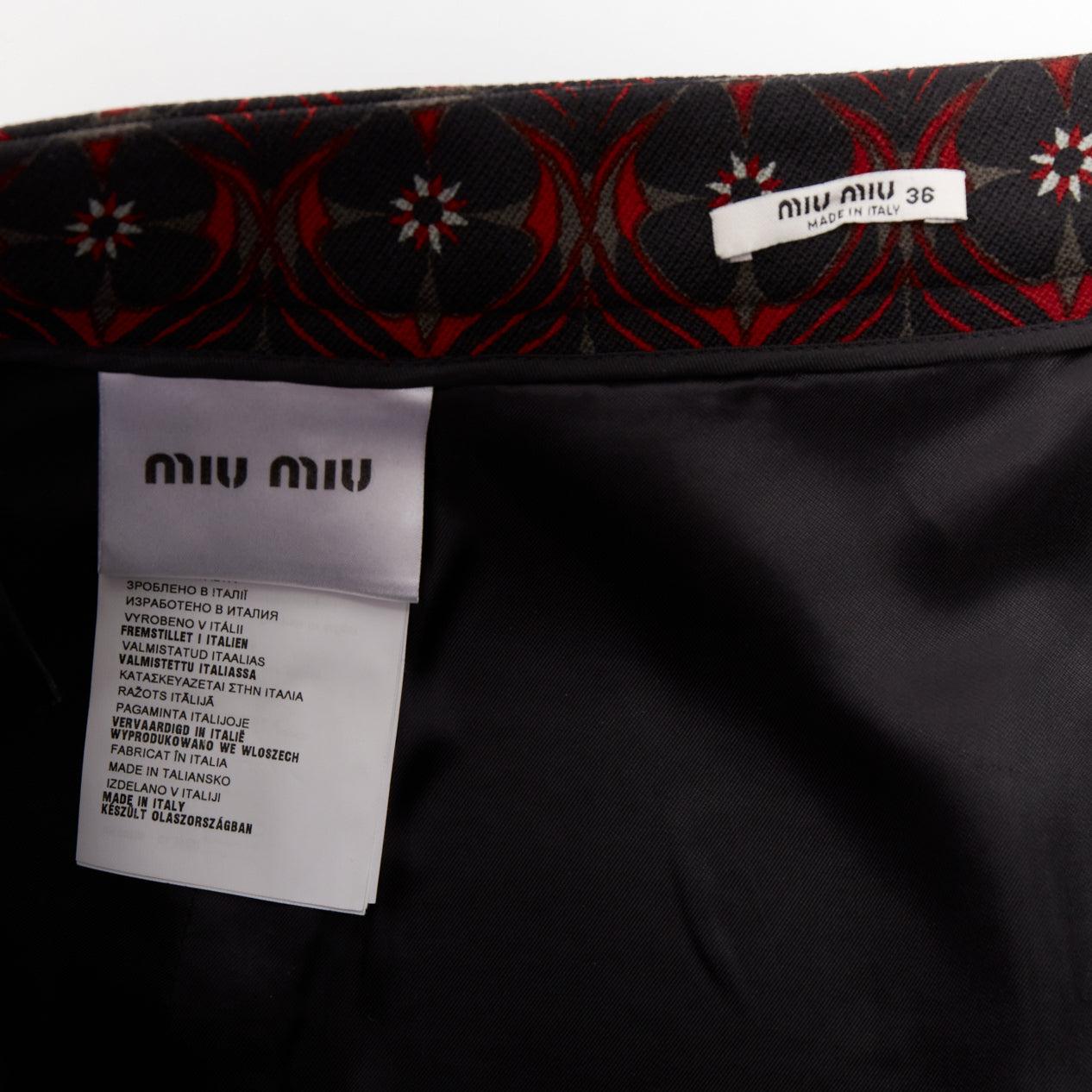 MIU MIU 2015 floral virgin wool vintage print pocketed A-line skirt IT36 XXS For Sale 3