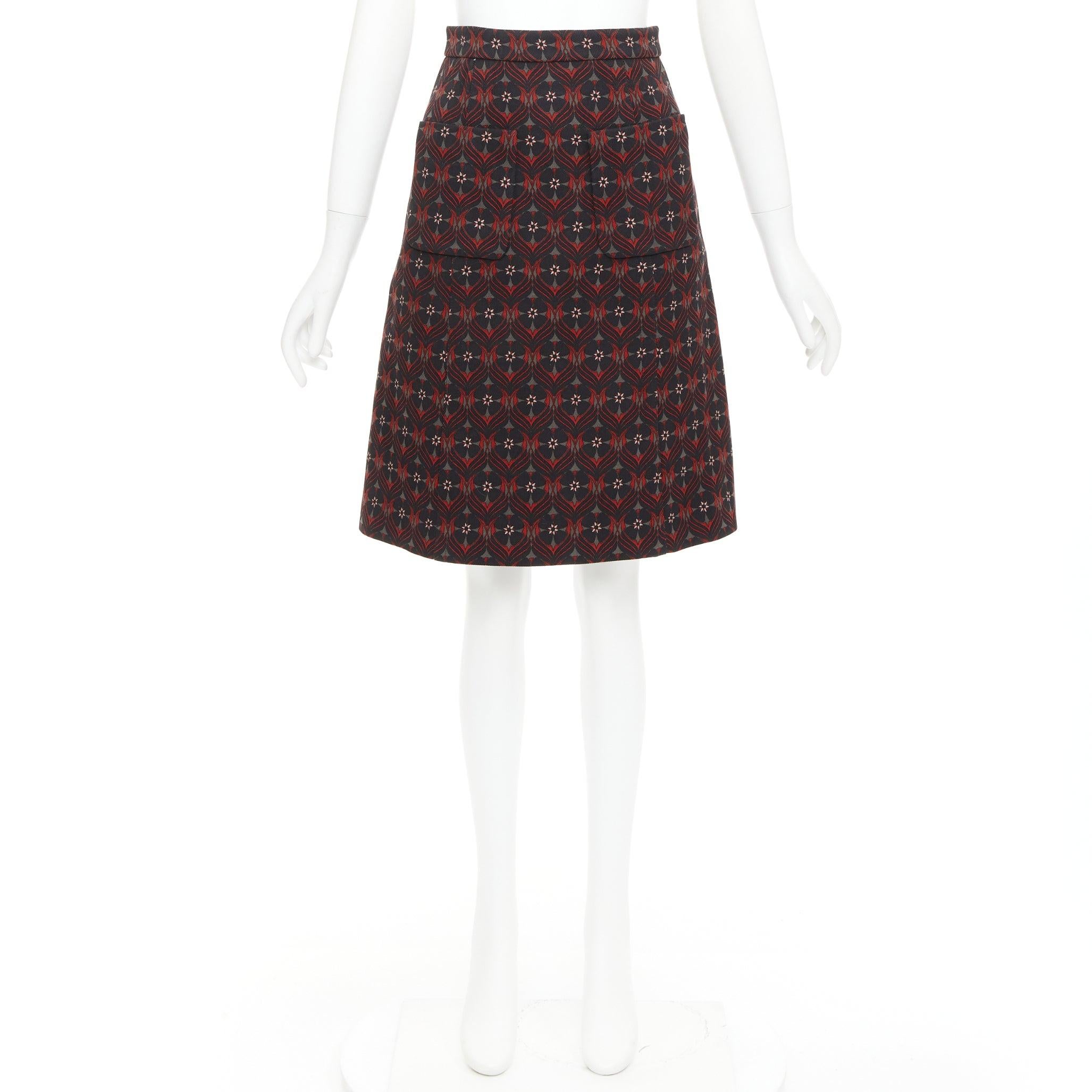 MIU MIU 2015 floral virgin wool vintage print pocketed A-line skirt IT36 XXS For Sale 4