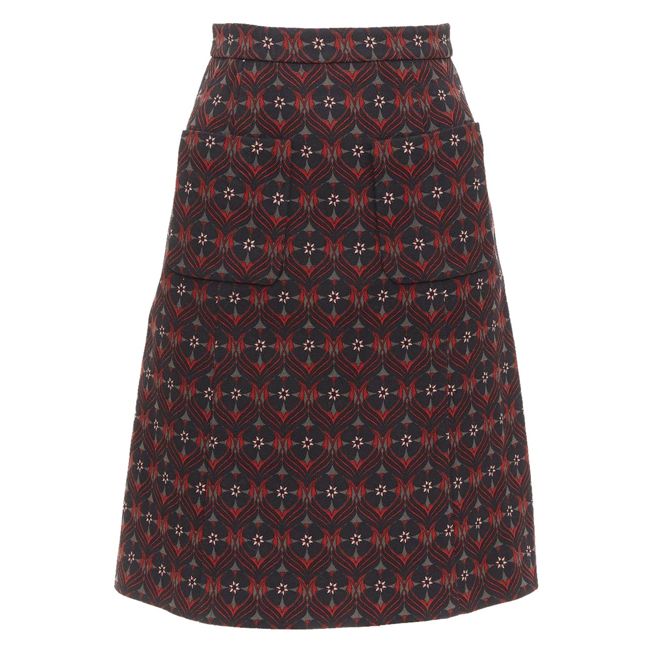 MIU MIU 2015 floral virgin wool vintage print pocketed A-line skirt IT36 XXS For Sale