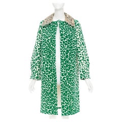 MIU MIU 2015 green wool python leather collar virgin wool print coat IT38 XS