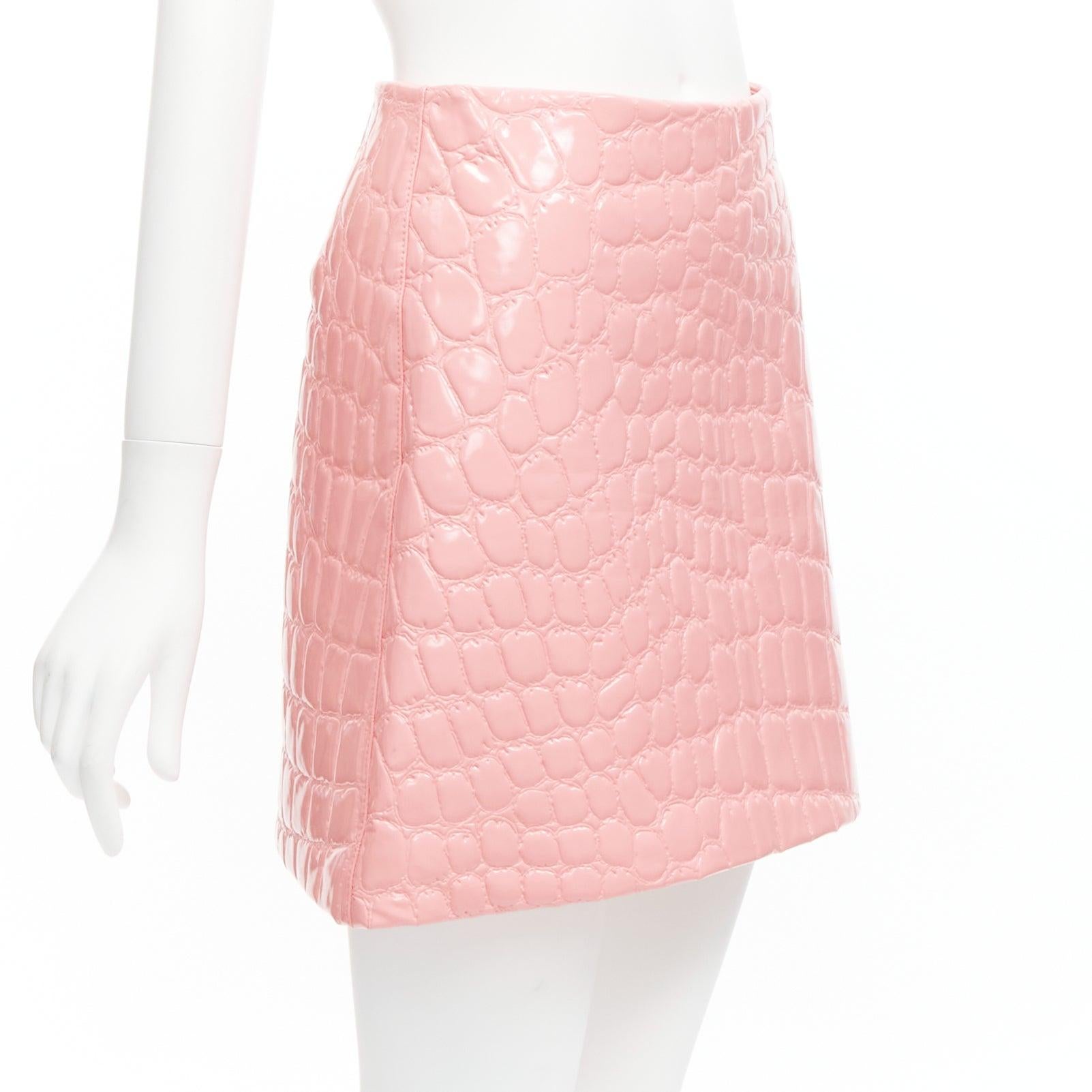 Pink MIU MIU 2015 pink 3D patent mock croc high waist A-line skirt IT38 XS For Sale