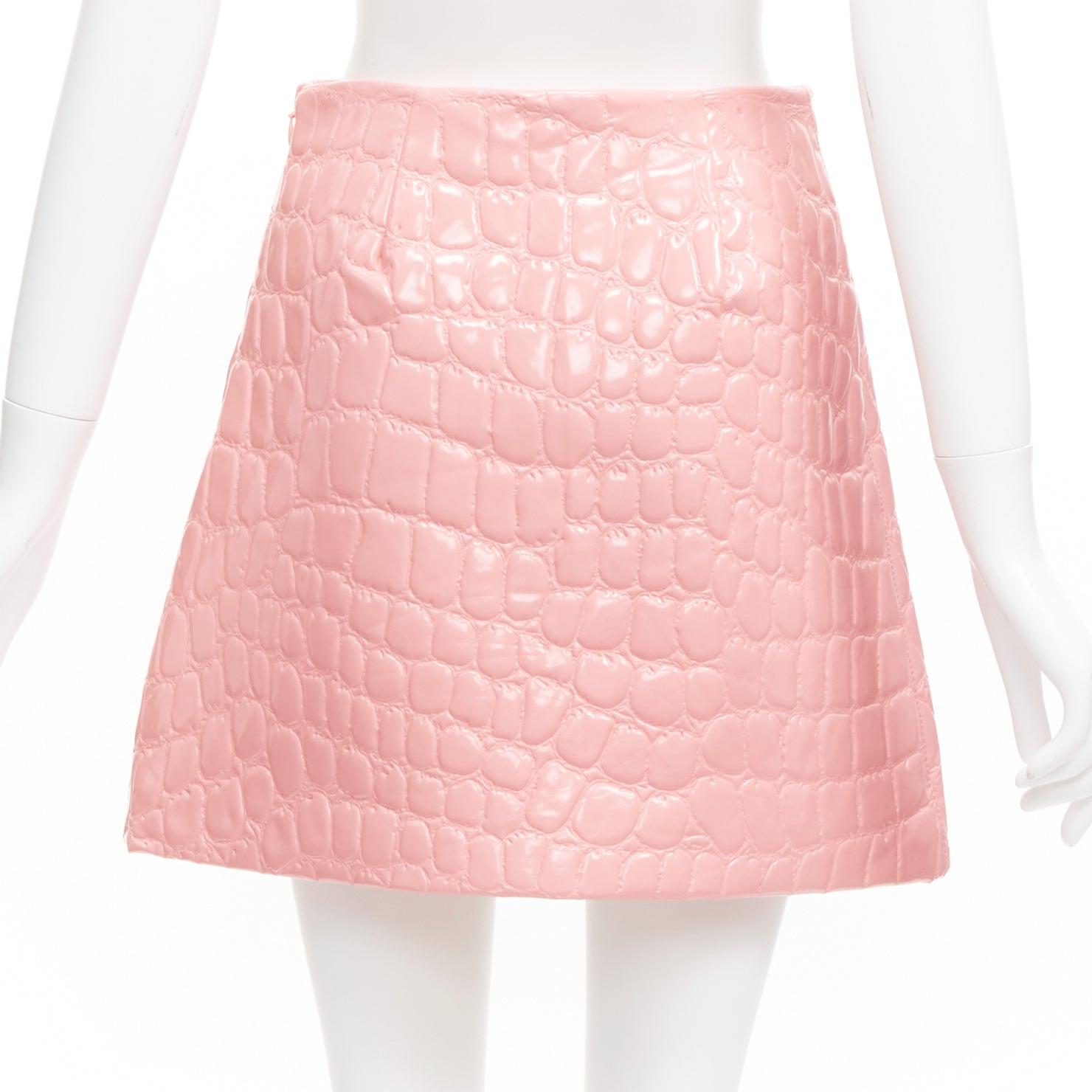 Women's MIU MIU 2015 pink 3D patent mock croc high waist A-line skirt IT38 XS For Sale