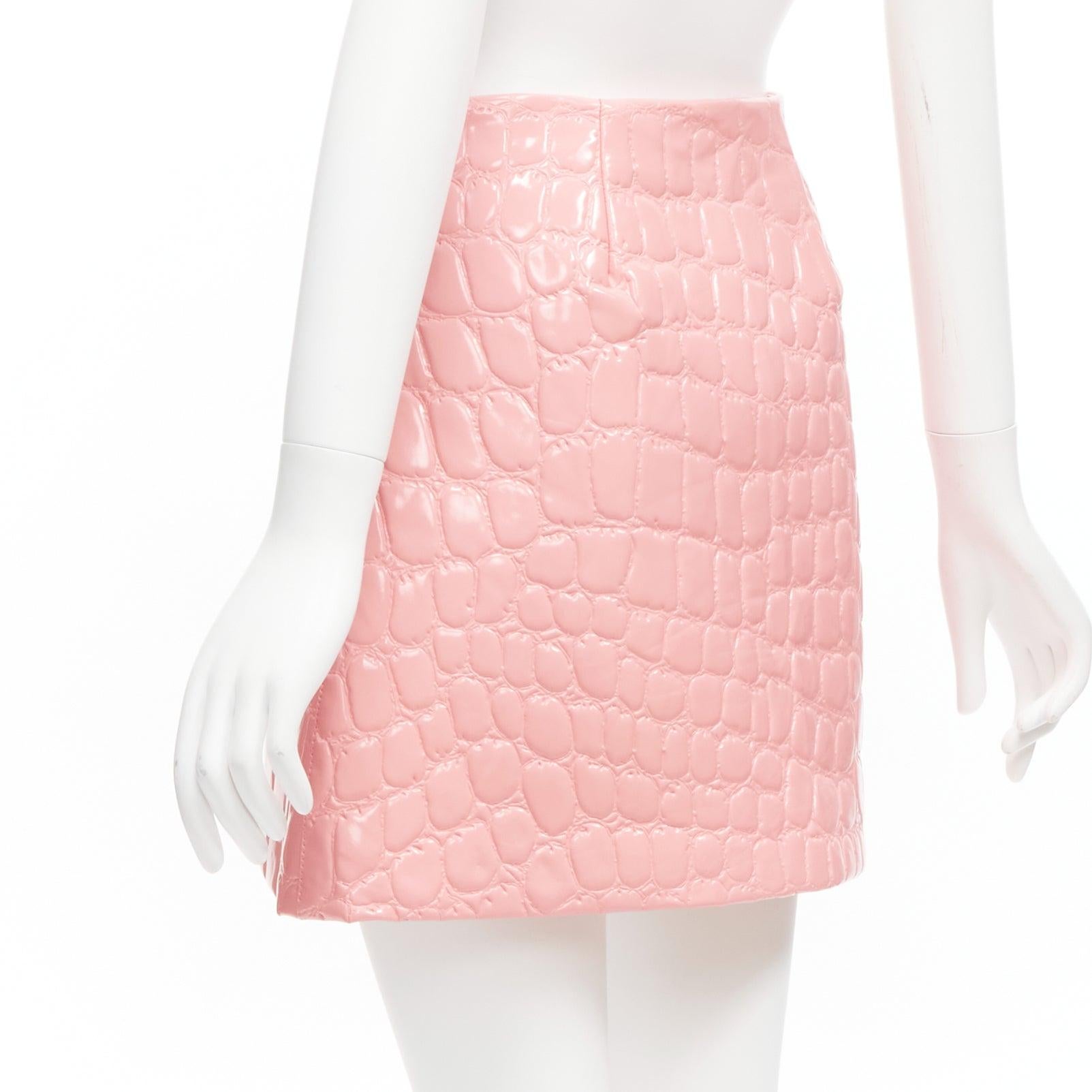 MIU MIU 2015 pink 3D patent mock croc high waist A-line skirt IT38 XS For Sale 1