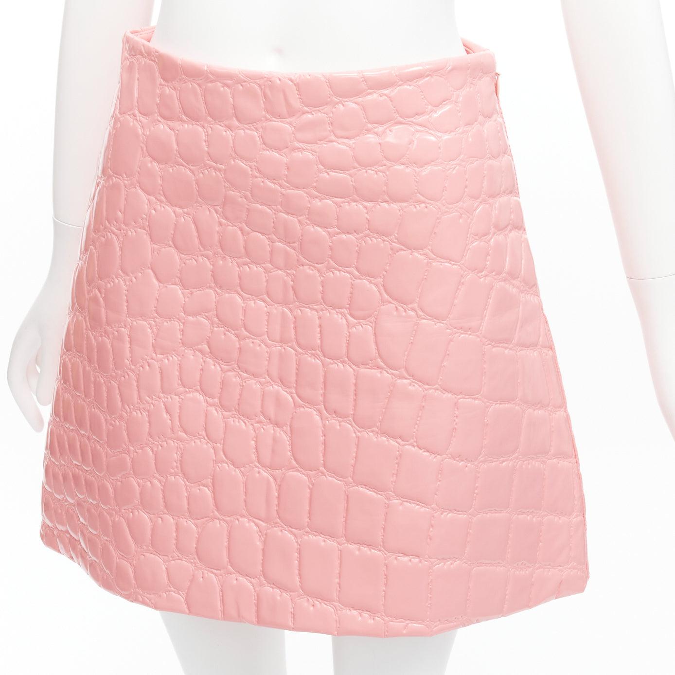 MIU MIU 2015 pink 3D patent mock croc high waist A-line skirt IT38 XS For Sale 2