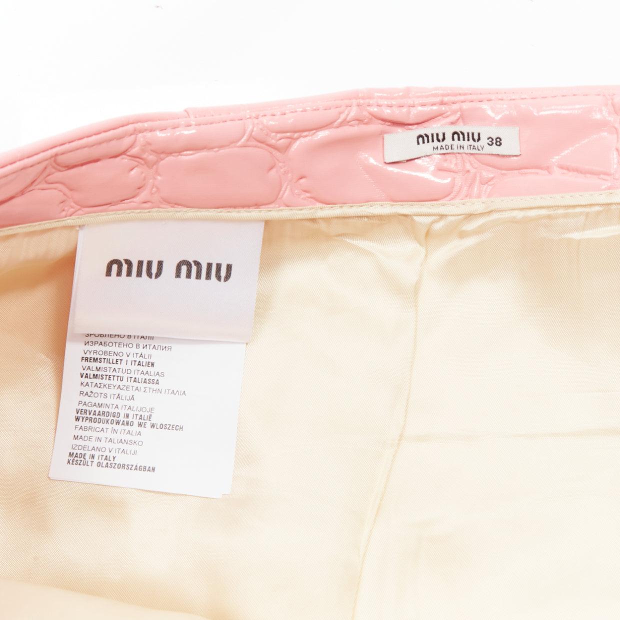 MIU MIU 2015 pink 3D patent mock croc high waist A-line skirt IT38 XS For Sale 3