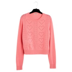 Miu 2015 Pull Coeur Crop FR38 Herze durchbrochener rosa Kaschmirpullover UK10 US8