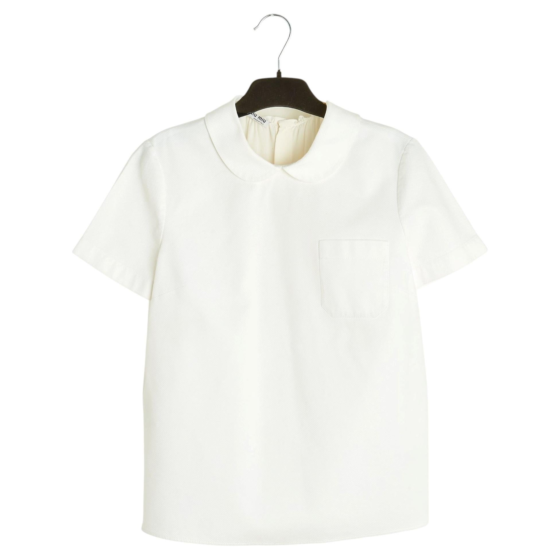 Miu Miu 2015 Top Blanc Dos Plisse FR38: blusa blanca de algodón con espalda plisada, talla UK10, US6