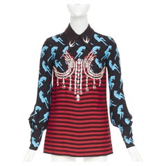 MIU MIU 2016 Runway print chandelier crystal embellished blouse top IT36 XXS