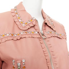 MIU MIU 2016 Runway ruffle studded crystal trim lambskin leather jacket IT42 M