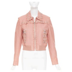 MIU MIU 2016 Runway ruffle studded crystal trim lambskin leather jacket IT42 M