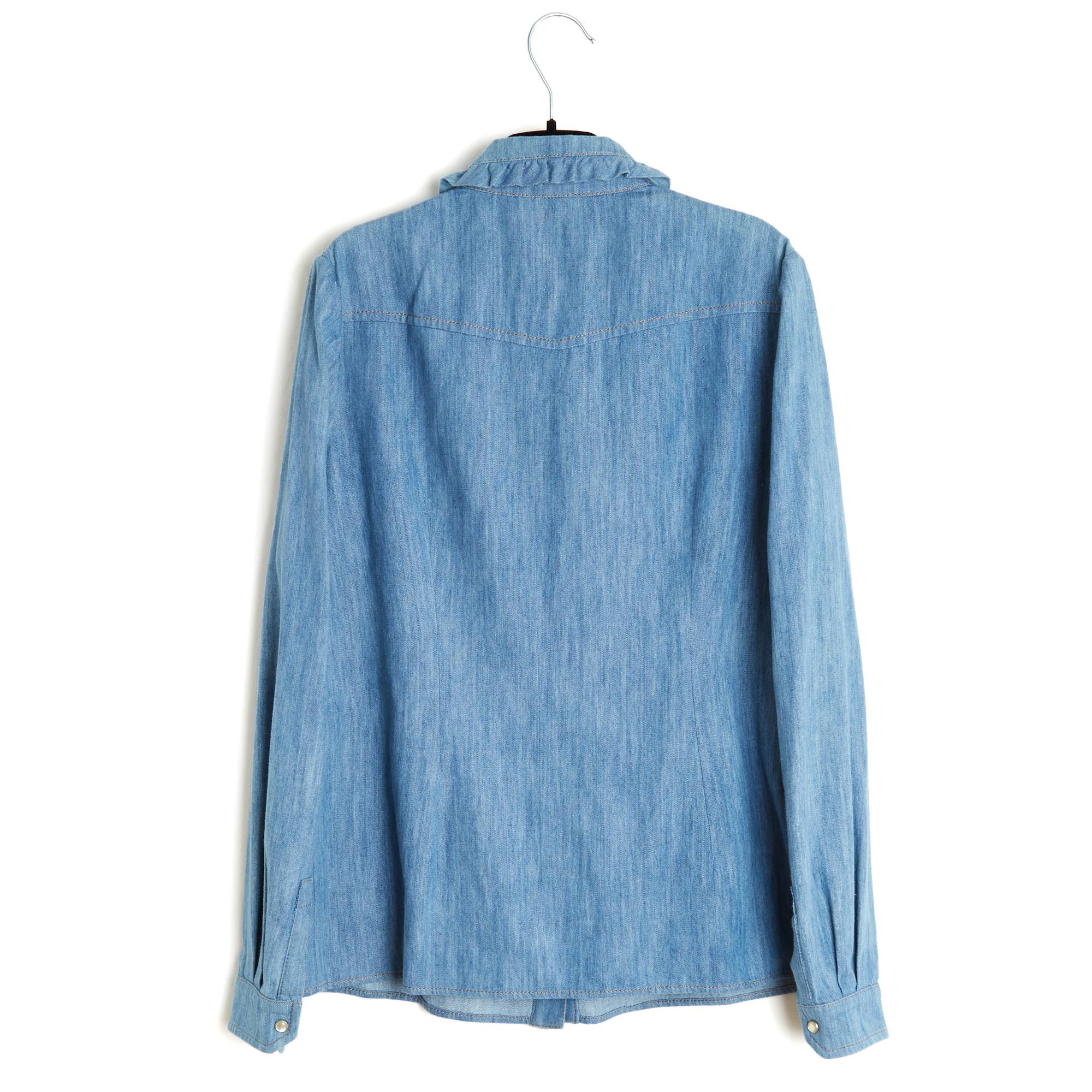 Miu Miu 2016 Top Chemise Jean Fr38 Denim Ruffles Camicetta UK10 US8 In condizioni ottime in vendita a PARIS, FR