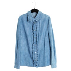 Miu Miu 2016 Top Chemise Jean Fr38 Denim Ruffles Camicetta UK10 US8