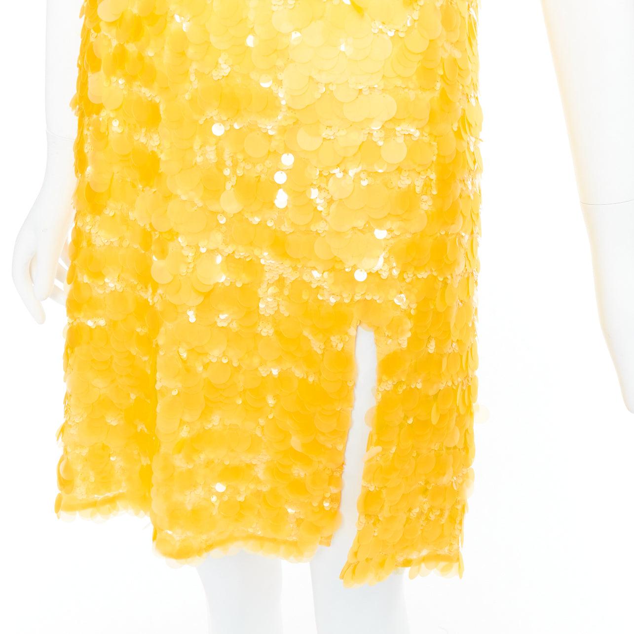 MIU MIU 2017 100% silk yellow multi pailette strappy slip mini dress  IT38 XS
Reference: NKLL/A00445
Brand: Miu Miu
Designer: Miuccia Prada
Collection: 2017
As seen on: Anna Dello Russo
Material: Silk
Color: Yellow
Pattern: Solid
Closure: Slip