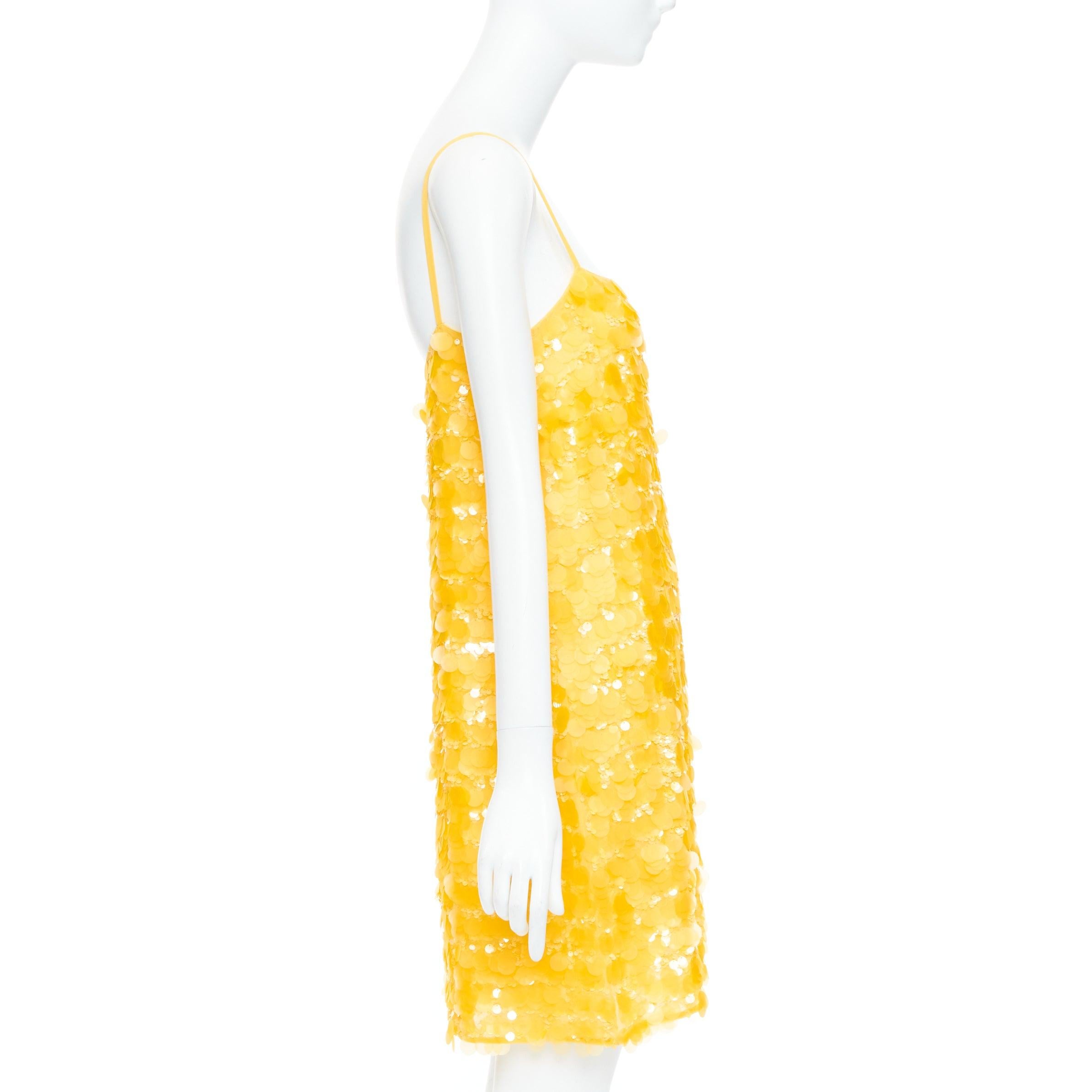 MIU MIU 2017 100% silk yellow multi pailette strappy slip mini dress  IT38 XS In Good Condition In Hong Kong, NT