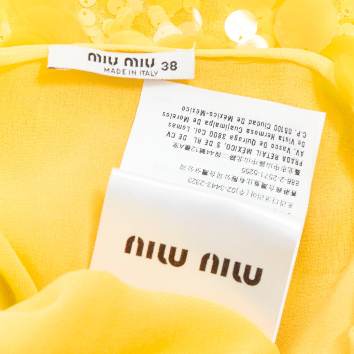 MIU MIU 2017 100% silk yellow multi pailette strappy slip mini dress  IT38 XS 3